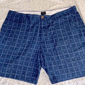 J.Crew Rivington 100% Cotton Flat Front Navy Blue Designed Shorts-Size 38 Waist
